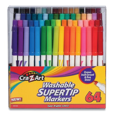Cra-Z-Art Washable SuperTip Markers, Fine/Broad Bullet Tips, 64 Assorted Colors 10128WM16